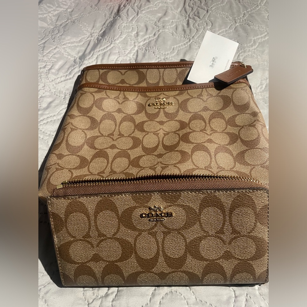 Brown coach crossbody with wallet